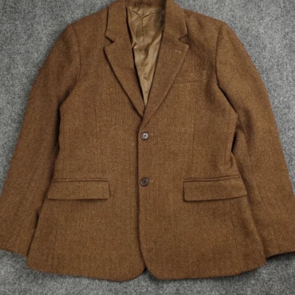Kirrin Finch Wool Tweed Blazer Brown Herringbone Suit Jacket Sport Coat Medium